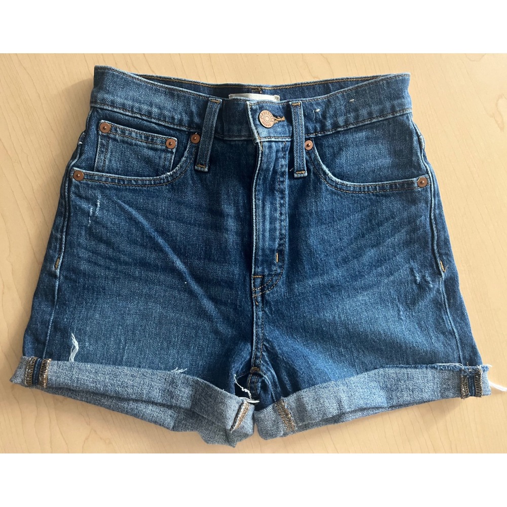 Madewell High-Rise Denim Shorts Medium Wash Cuffed Raw Hem Size 23